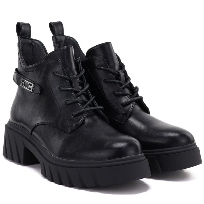 Women’s black ankle boots with block heel and platform, Jezzi MR2502-3