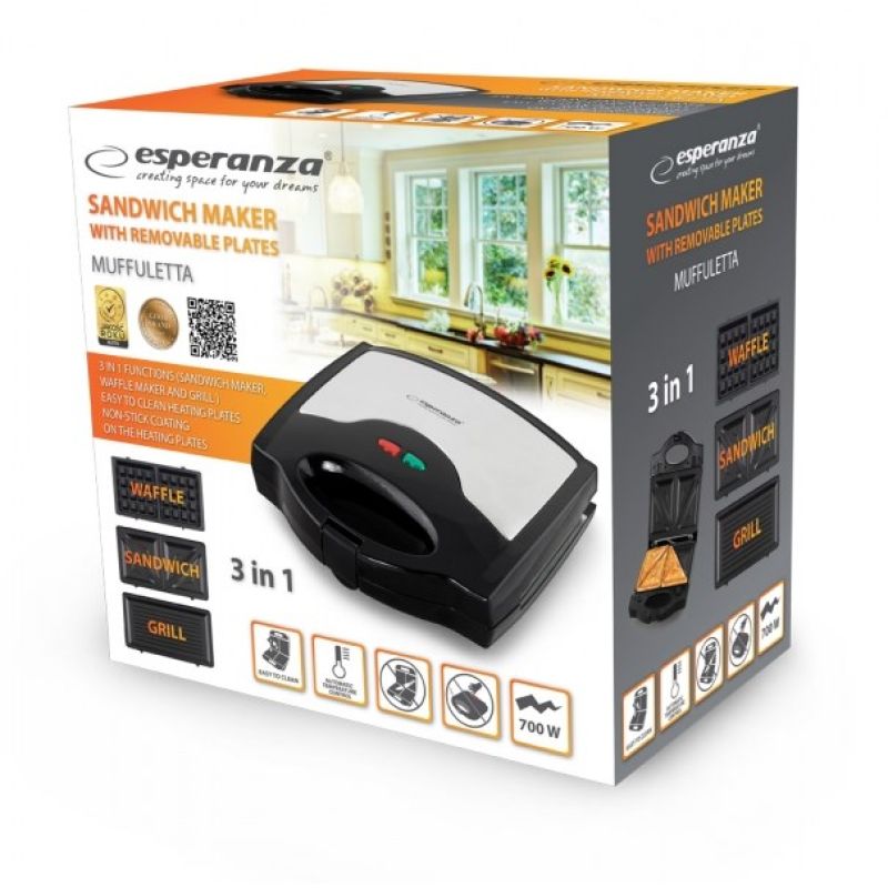 Esperanza Muffuletta EKT005 sandwich maker (700W; black, stainless steel) AGD - Produkty/Opiekacze Your Sports Performance