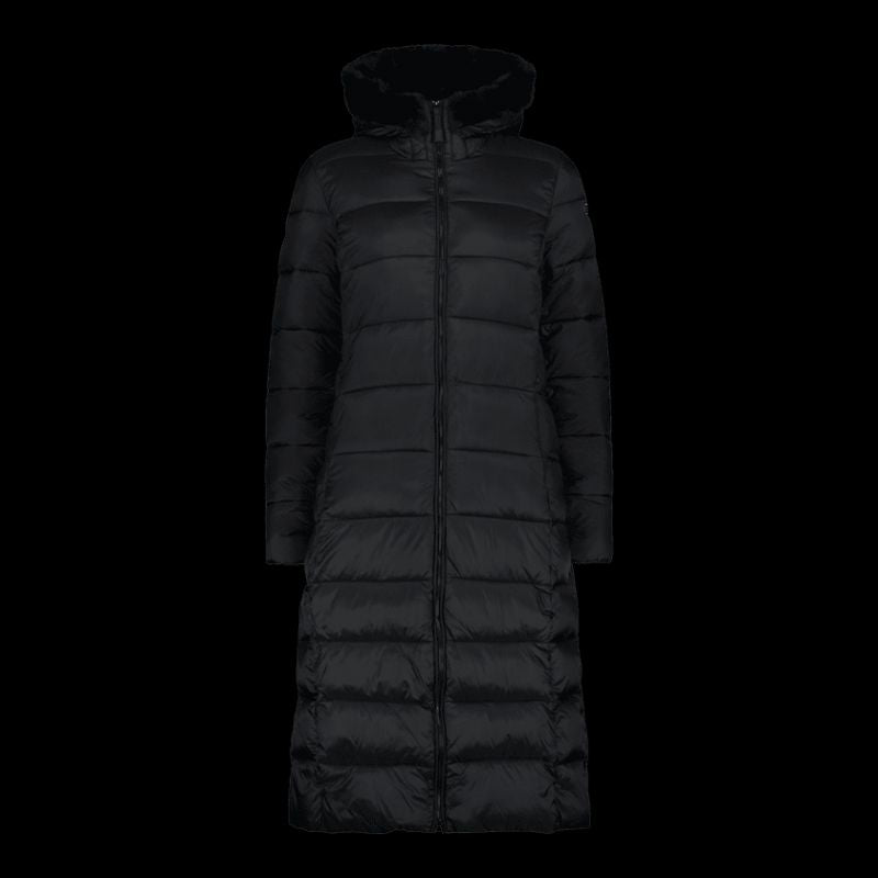CMP women's long winter coat, insulated jacket with hood, black (34K0046F/U901) CMP
