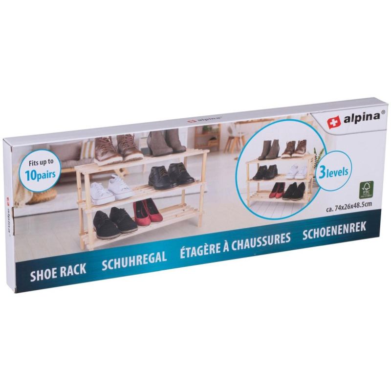 SHELVES 3-LEVEL WOODEN SHOE RACK ALPINA Footwear Your Sports Performance