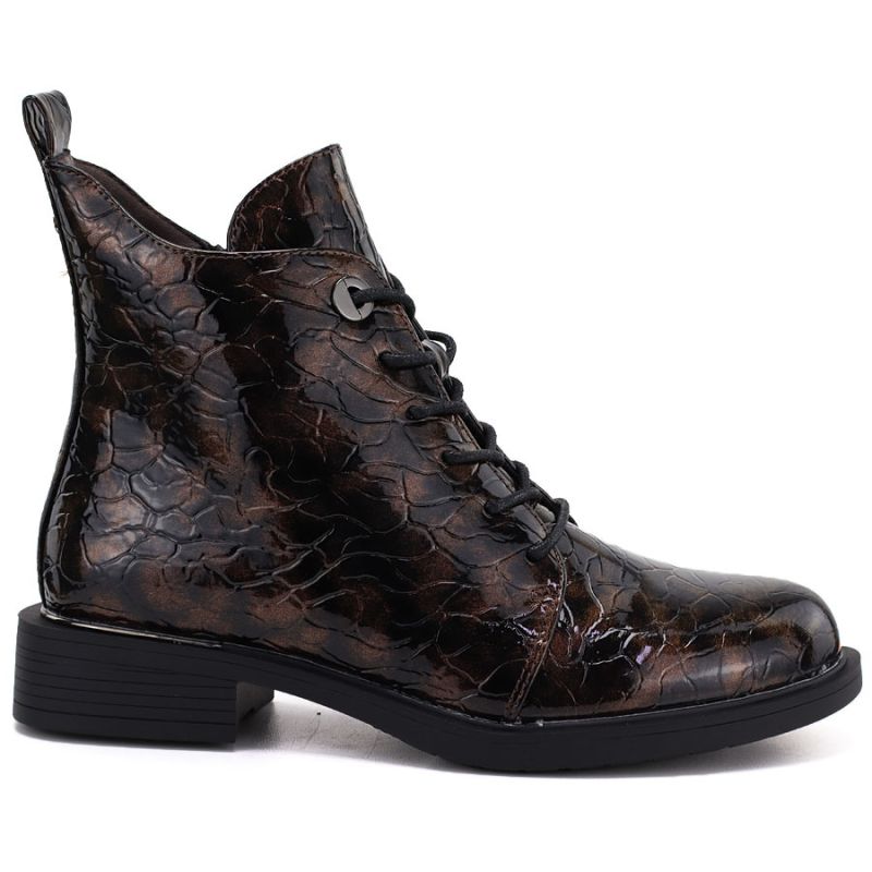 Women's patent leather brown ankle boots S.Barski HY62-8140