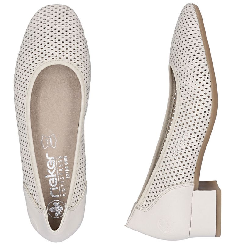 Women's leather pumps with openwork, beige Rieker 43459-60 Rieker