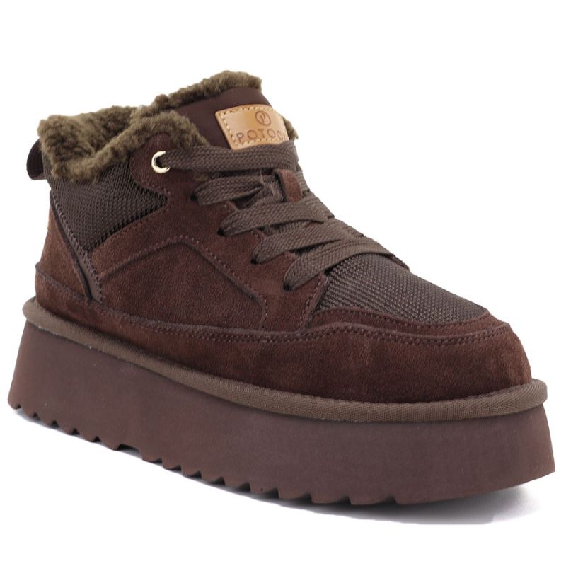 Women's leather ankle boots, chocolate platform snow boots, Potocki CA13312