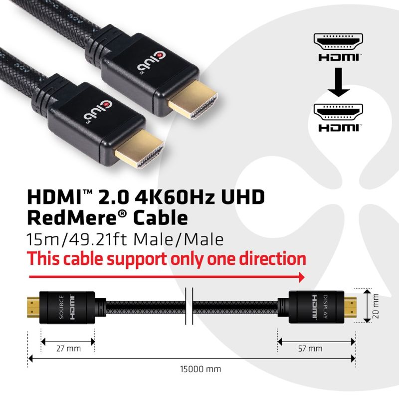 CLUB 3D CAC-2314 HDMI 2.0 4K60Hz RedMere cable 15m Kable i adaptery/Kable HDMI Your Sports Performance