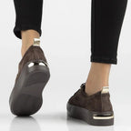Women's leather platform sneakers, brown, Filippo DP3533