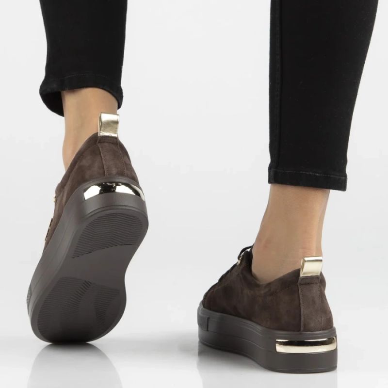 Women's leather platform sneakers, brown, Filippo DP3533