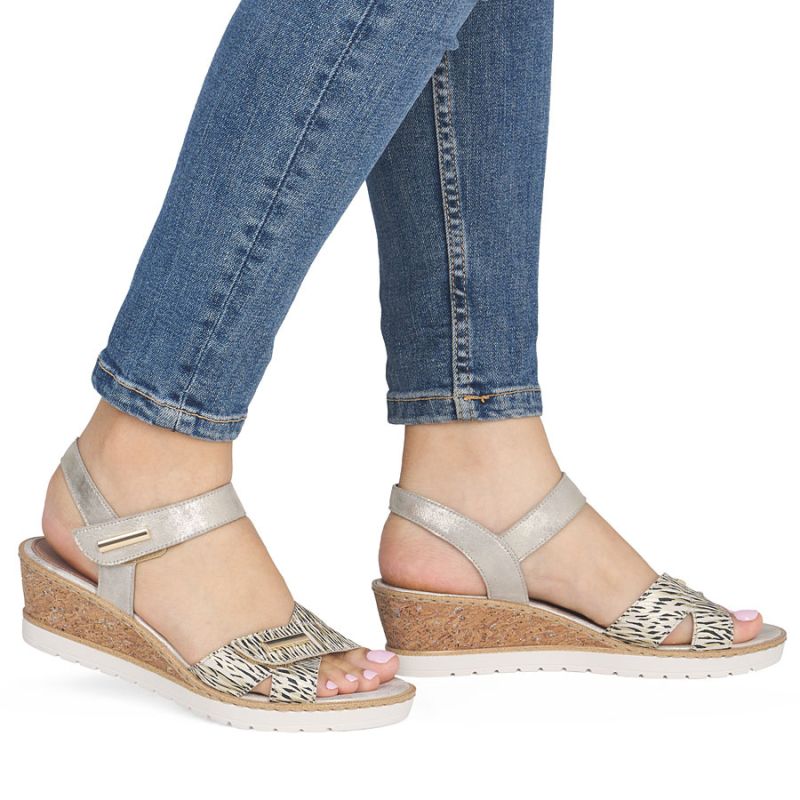 Women's gold leather wedge sandals Remonte R6266-90 Remonte