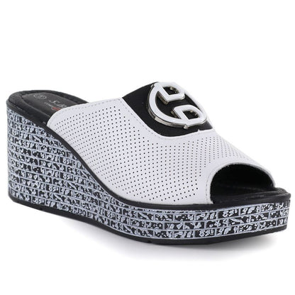 Women's leather wedge sandals, white, S.Barski 7012 S.Barski