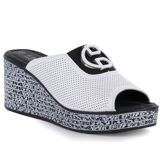 Women's leather wedge sandals, white, S.Barski 7012 S.Barski