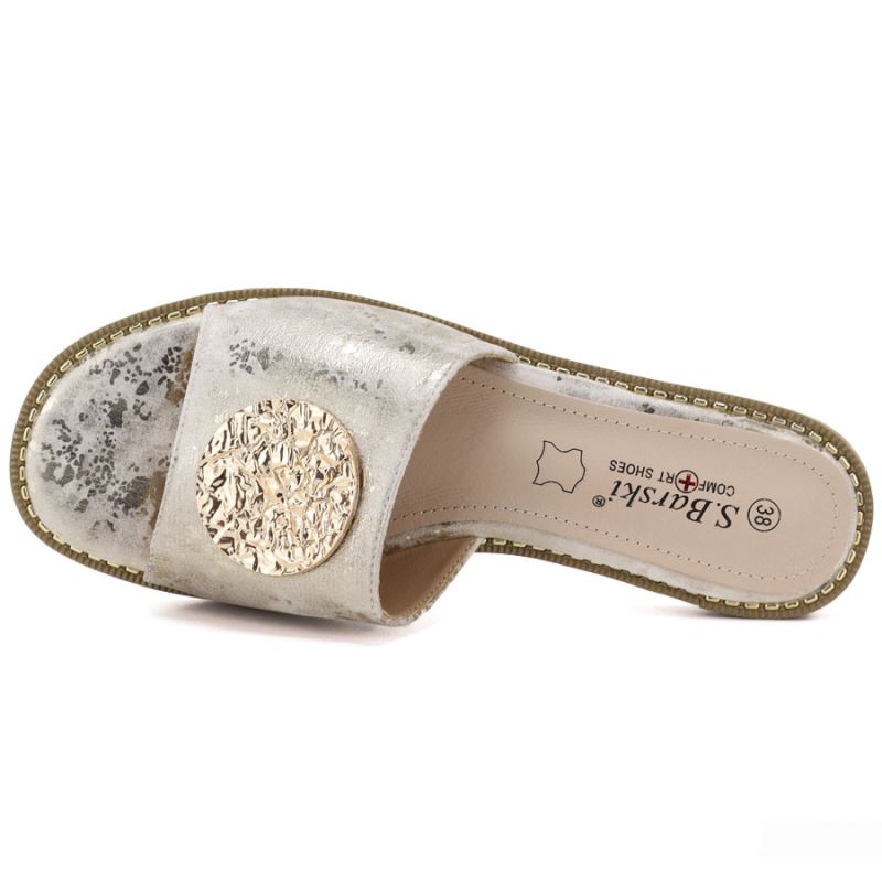 Women's gold leather flip-flops S.Barski KV61-6034 S.Barski