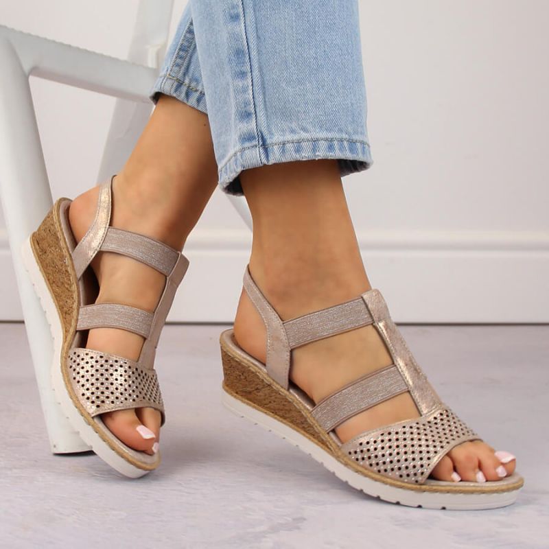 Comfortable wedge sandals Remonte W RKR667, pink gold Footwear/Lifestyle/Rieker Your Sports Performance