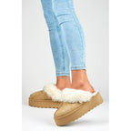 Women's slippers on a platform with fur, beige 81366-4-KH Footwear Your Sports Performance