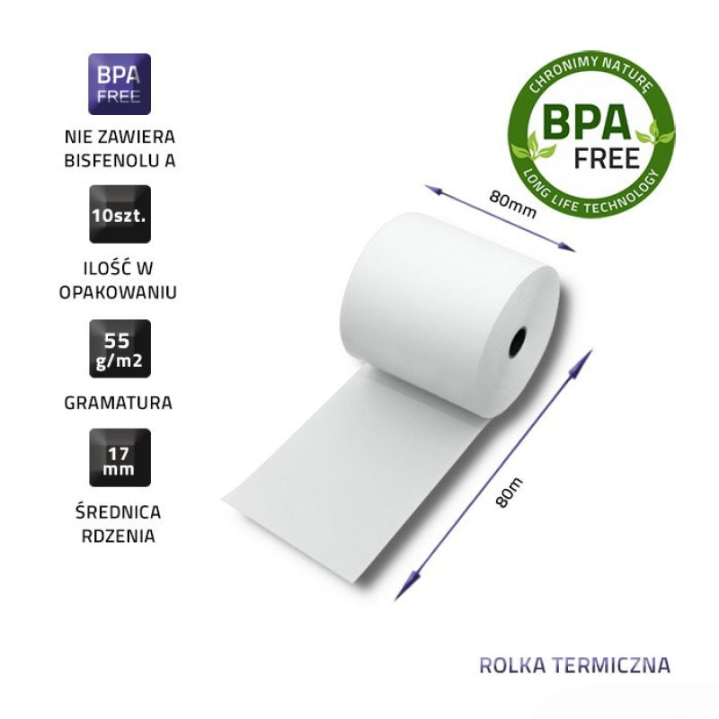 QOLTEC THERMAL ROLL 80X80 | 55G/M2 | 10PCS | BPA FREE Artykuły papiernicze/Rolki kasowe Your Sports Performance