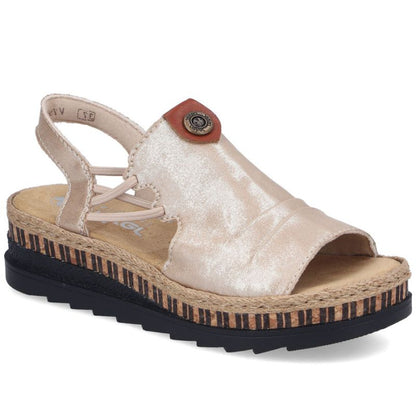 Rieker V7972-60 women's gold wedge sandals Rieker