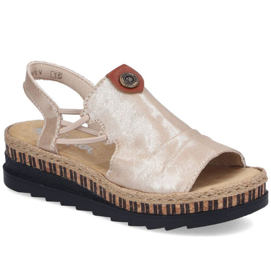 Rieker V7972-60 women's gold wedge sandals Rieker