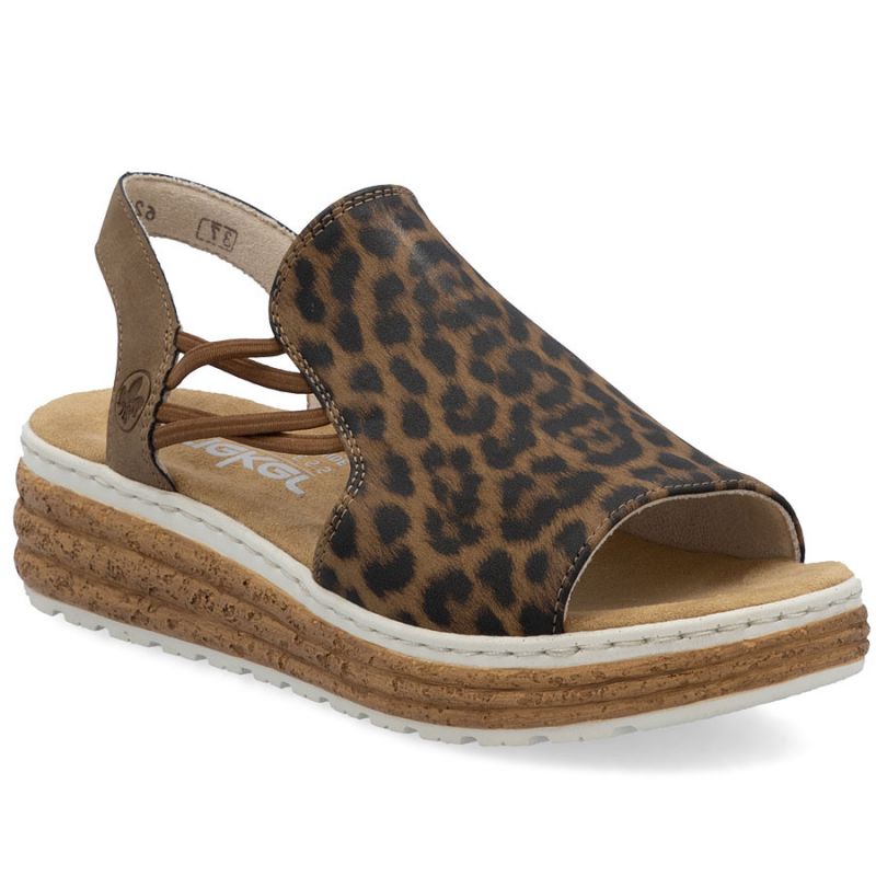 Women's beige leopard print platform sandals Rieker 62741-90 Footwear Your Sports Performance