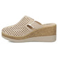 Leather wedge sandals with closed heel, beige, Filippo DK6818