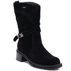 Women's leather ankle boots high on a block, black Big Star UU274608