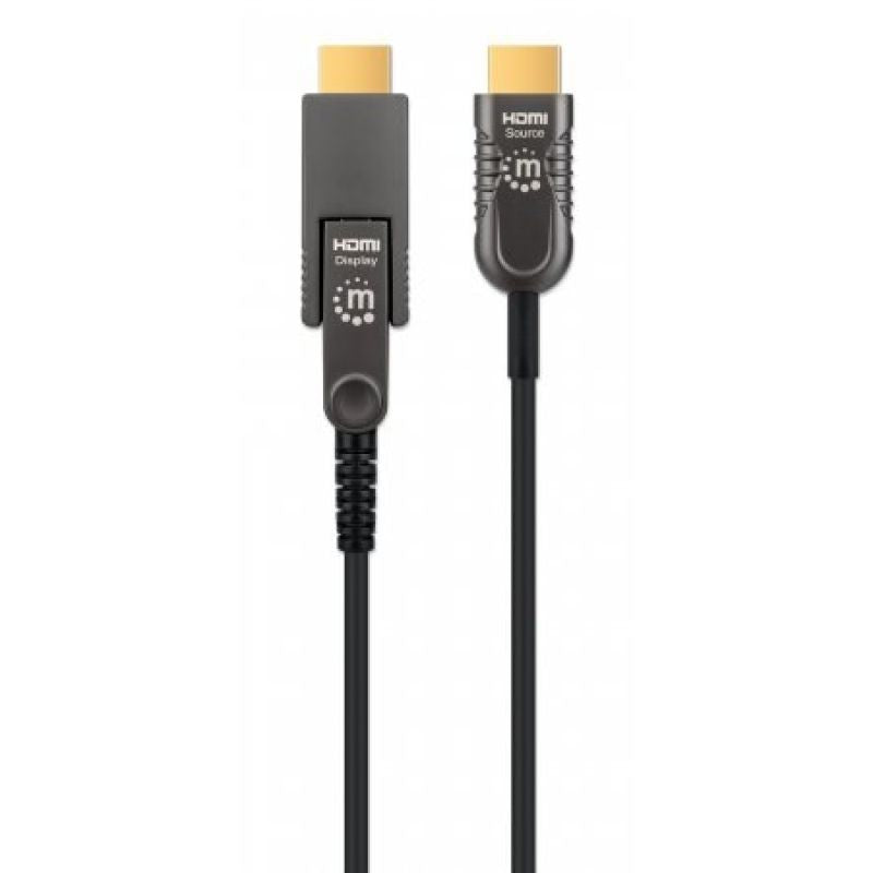 MANHATTAN High Speed Active Fiber Optic Cable with Detachable Connector 4K@60Hz UHD, HDMI Male to Micro HDMI Male (Type D) and Detachable HDMI Male (Type A), 30m, HEC, ARC, Gold-Plated Contacts Kable i adaptery/Kable HDMI Your Sports Performance