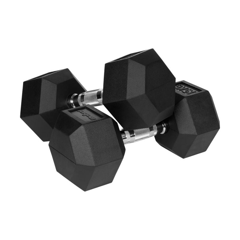 HEX 2x15 kg rubber-coated cast iron dumbbells REBEL ACTIVE To be categorized Your Sports Performance