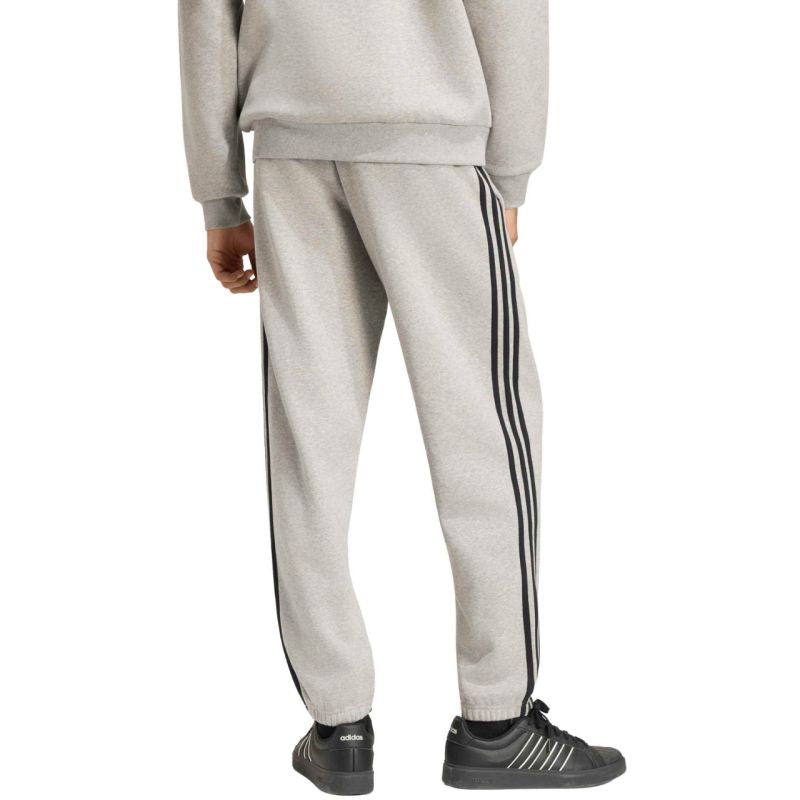 Men's adidas Essentials 3-Stripes Fleece Tapered Cuffed Pants Gray KY4127