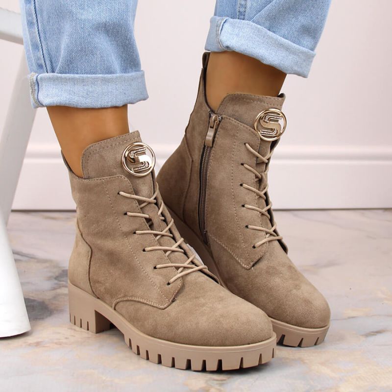 Insulated suede ankle boots with high heel and platform M.Daszyński W SAN22, beige Footwear/Lifestyle/M.Daszyński Your Sports Performance