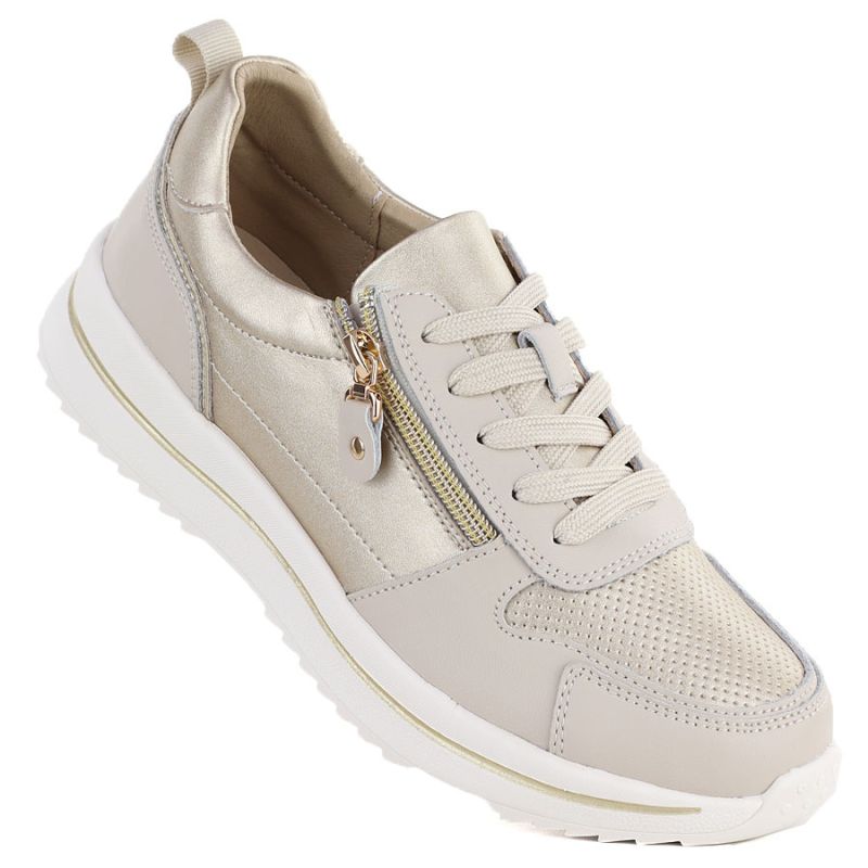Women's leather low shoes in beige and gold eVento 9784 eVento