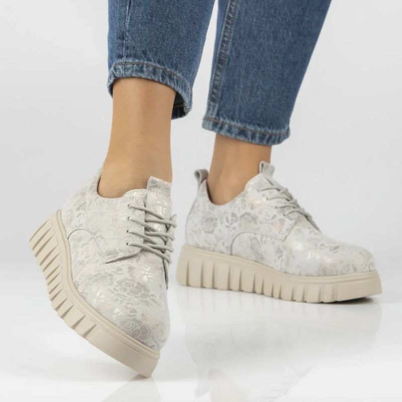 Filippo Silver Floral Leather Platform Shoes DP6846 Filippo