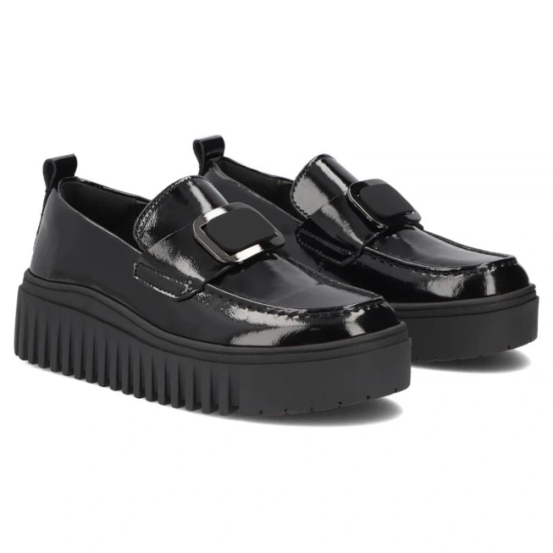 Women's leather platform moccasins, patent leather, black, Filippo DP8269