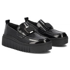 Women's leather platform moccasins, patent leather, black, Filippo DP8269