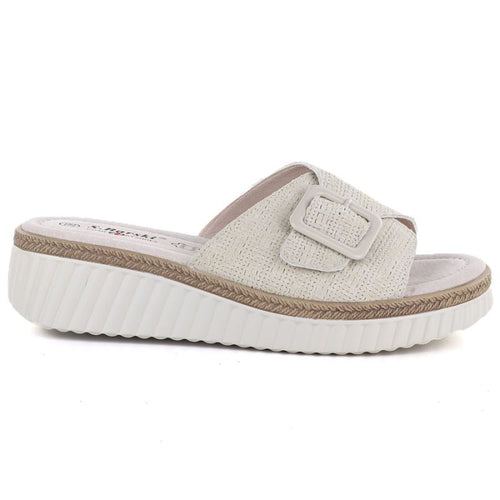 Women's beige leather wedge sandals S.Barski 7002 S.Barski