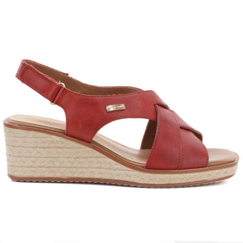 Sergio Leone SK297 Burgundy Women's Leather Wedge Sandals LEONE