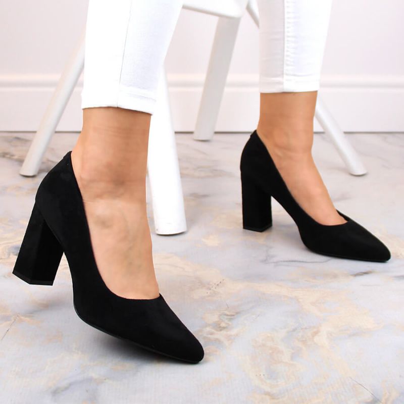 Sergio Leone W SK316A Suede Pumps on the Block Heel in Black