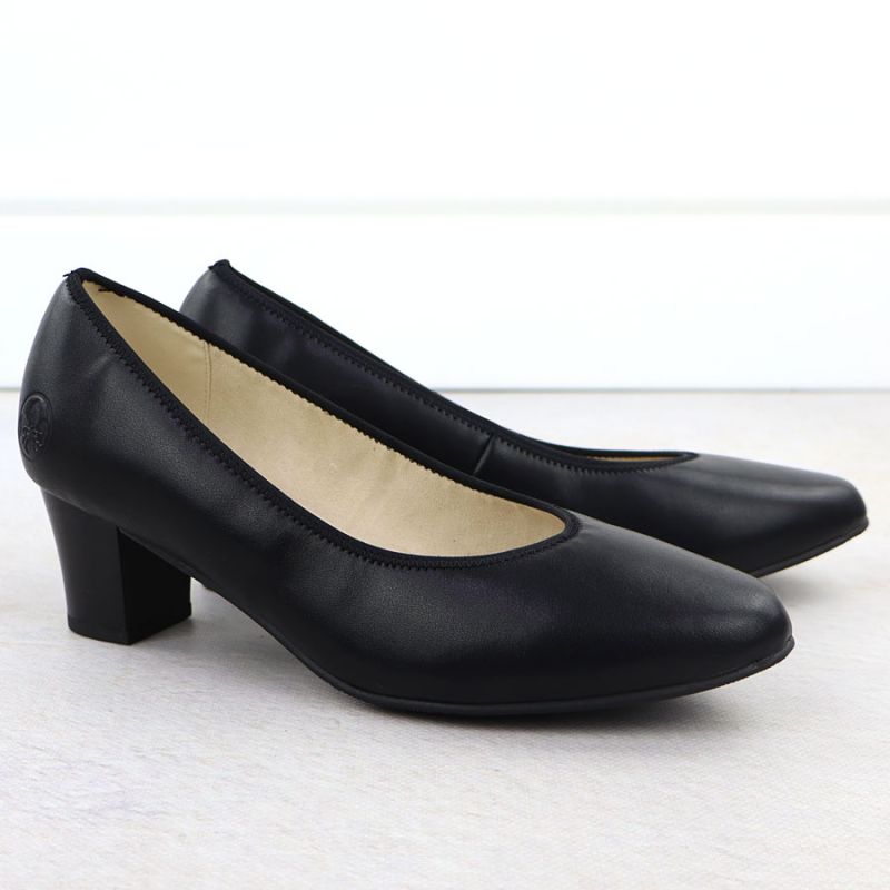 Women's leather pumps with a low heel, black Rieker 44650 Footwear Your Sports Performance