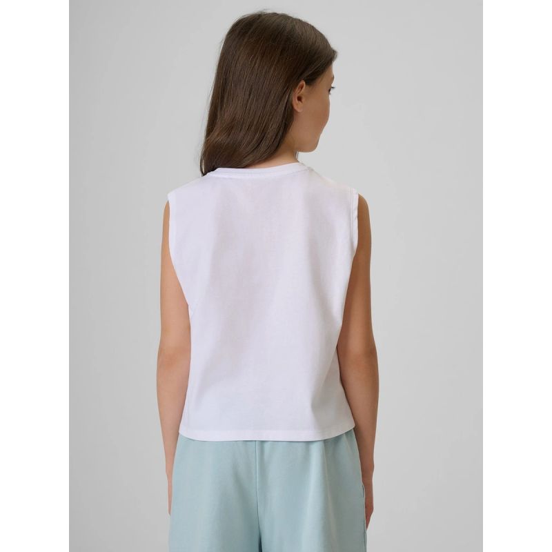 Girls' sleeveless T-shirt with print 4F 4FJRSS26TSLEF328-11S