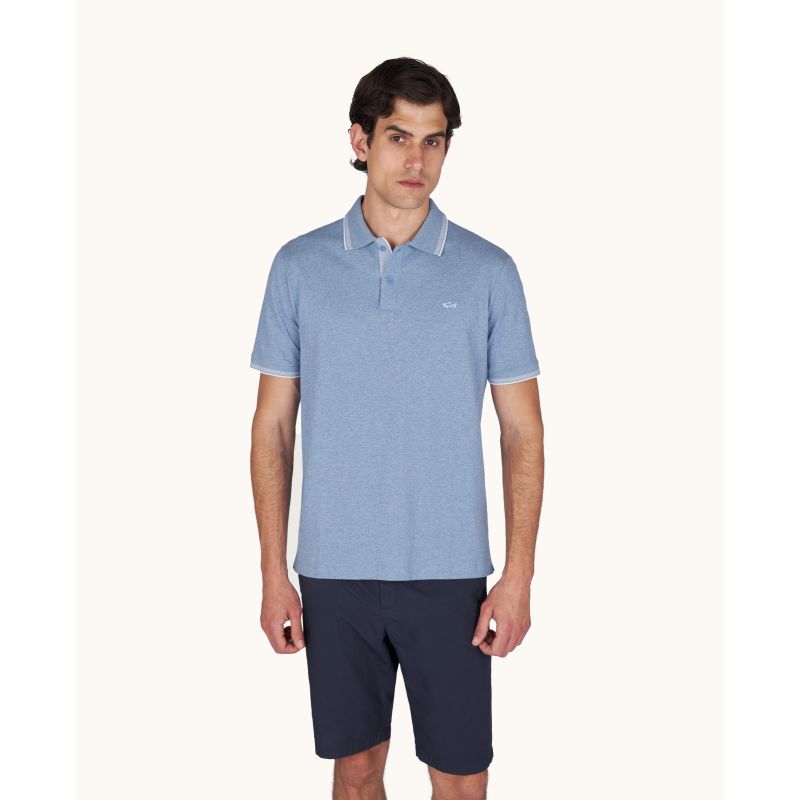 Paul&Shark Men's Cotton Button-Up Polo Shirt, Steel Blue 25411205-991