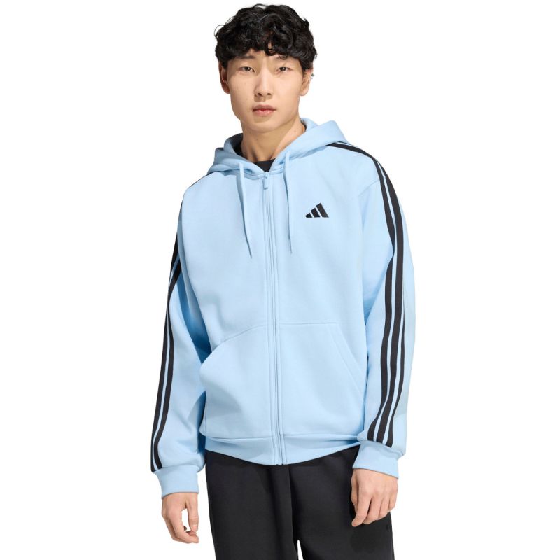 Men's adidas Essentials 3-Stripes Fleece Full-Zip Hoodie, Sky Blue KY4143