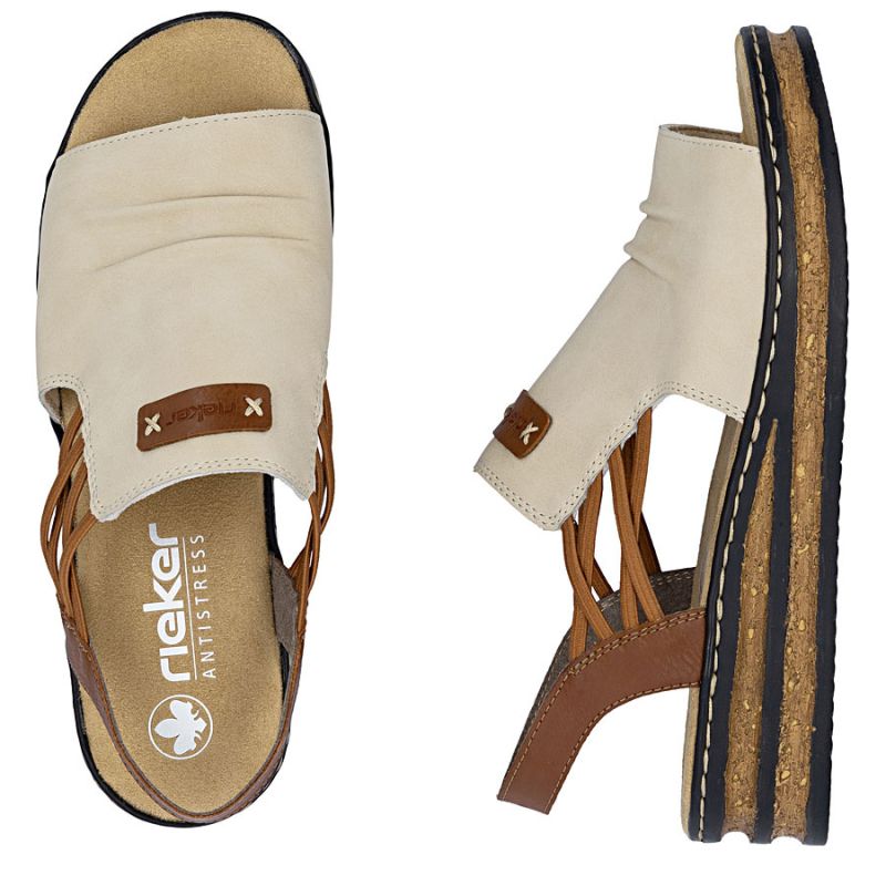 Comfortable women's beige wedge sandals Rieker 62962-60 Rieker