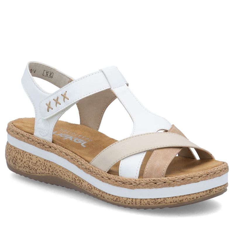 Rieker V0919-80 women's white wedge sandals Rieker