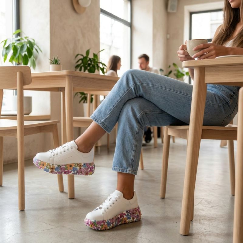 Leather platform sneakers with white floral print Filippo DP7507
