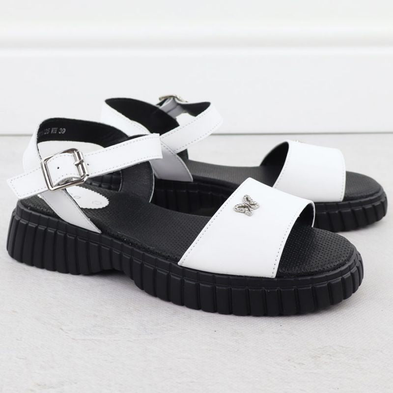 Women's leather sandals with a thick sole and a butterfly, white Filippo DS6811 Footwear Your Sports Performance