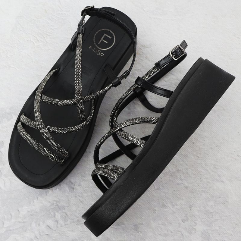 Women's Roman wedge sandals with zircons, black Filippo DS6898 Footwear Your Sports Performance