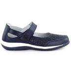 Women's leather openwork shoes with Velcro, navy blue Jezzi 9763 To be categorized Your Sports Performance