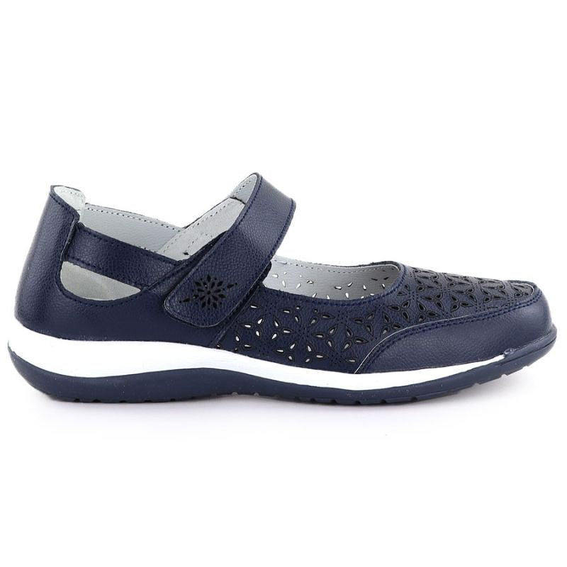 Women's leather openwork shoes with Velcro, navy blue Jezzi 9763 To be categorized Your Sports Performance