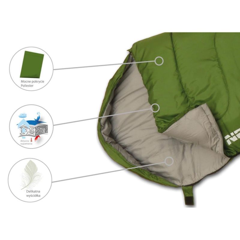 TOURIST SLEEPING BAG NEPAL 210x80x50CM GREEN ENERO CAMP Turystyka/Śpiwory/Mummie Your Sports Performance