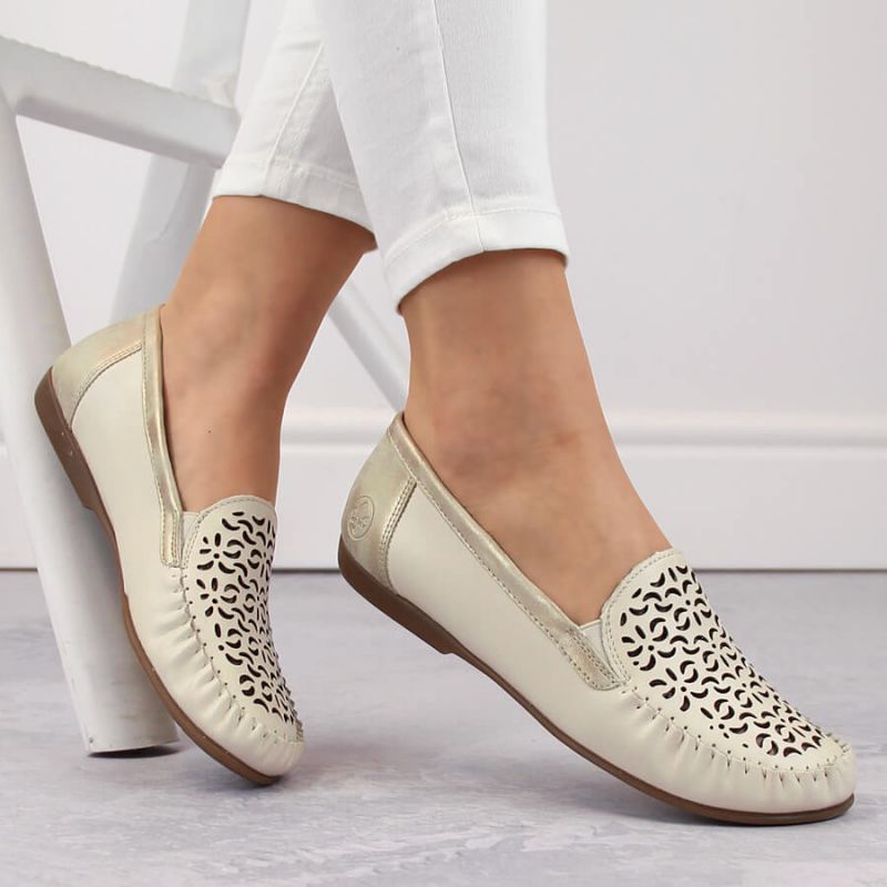 Rieker W RKR658 comfortable leather openwork shoes, beige Fashion/Footwear Your Sports Performance