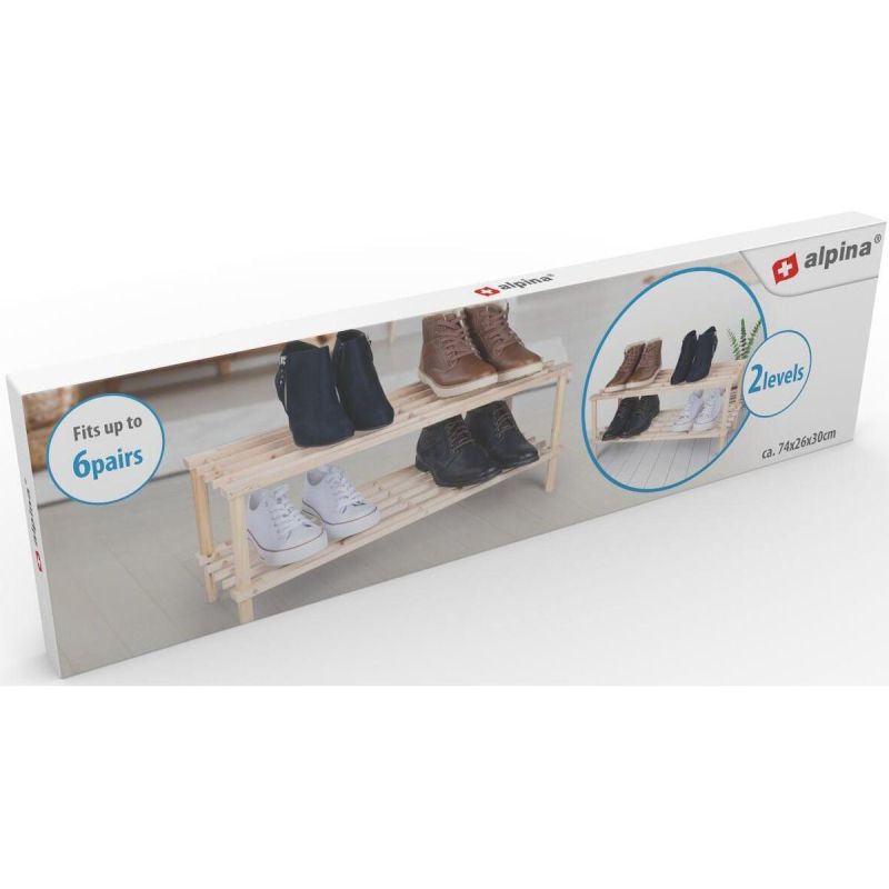SHELVES 2-LEVEL WOODEN SHOE RACK ALPINA Footwear Your Sports Performance