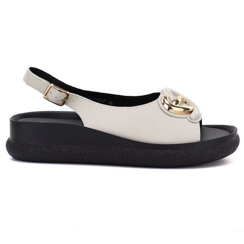 Women's beige leather platform sandals S.Barski 61-6047 S.Barski
