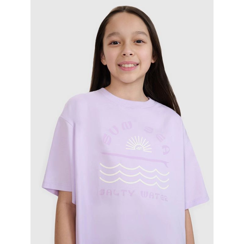 Oversized T-shirt with print for girls 4F 4FJWSS25TTSHF1870-52S *Kategoria tymczasowa Your Sports Performance