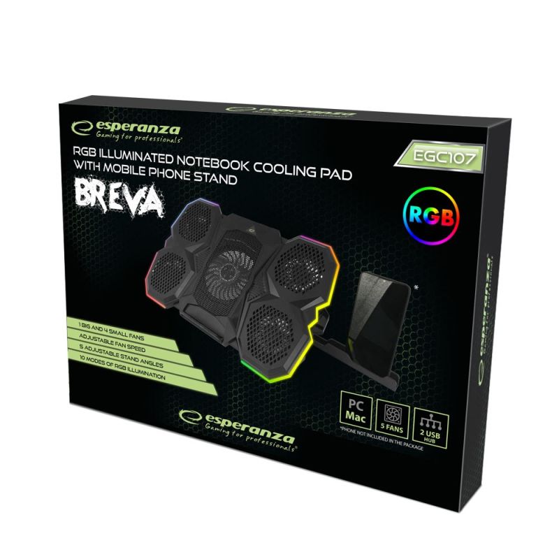 ESPERANZA GAMING COOLING STAND WITH PHONE STAND RGB LED BREVA EGC107 Chłodzenie/Podstawki pod notebooki Your Sports Performance